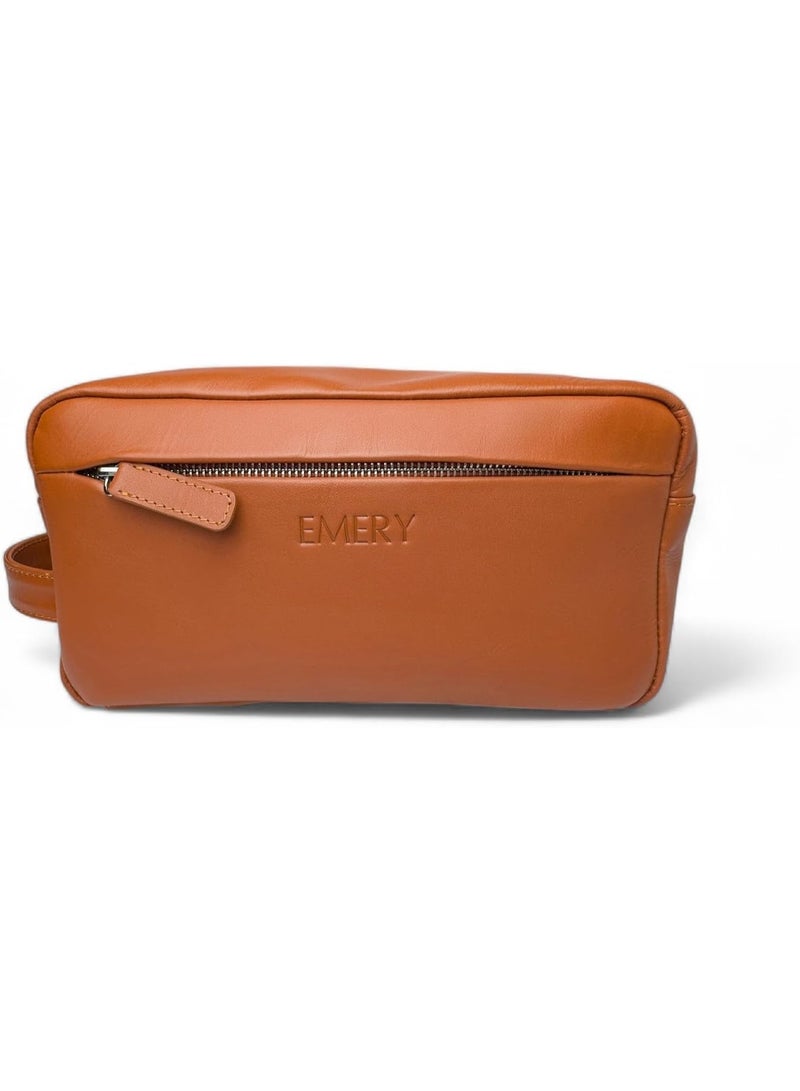 Emery Toiletry Travel Kit Box, Premium Full-Grain Leather with Canvas Lining, Mandarin/Black, 10L x 4.5W x 5H Inches (Mandarin) - Image 2
